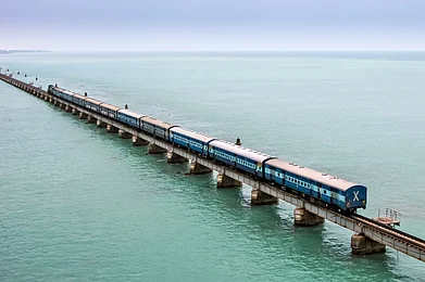 Shutterstock : Pamban Bridge is a railway bridge that connects the town of Rameswaram on Pamban Island with Mandapam in mainland India